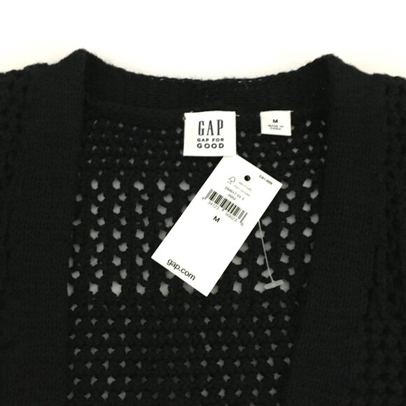 NEW! GAP Black Open Weave Crochet Cocoon Open Front Sweater With Side Slits - M - Picture 8 of 8